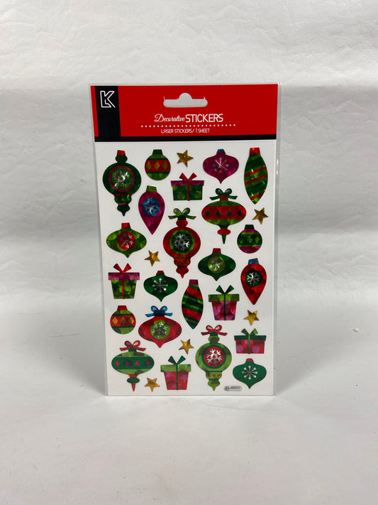 Christmas Laser Bauble/Present/Star Stickers - 1 Sheet - 29 pc