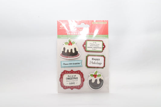 Little Birdie Handmade Christmas Embellishments Self Adhesive Decorated 3D Pudding and Wording Sentiments 6pc